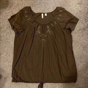 St. John's Bay Brown Embroidered Blouse